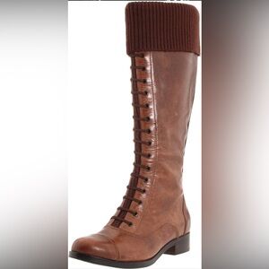 Cole Haan Air Whitley brown leather knee-high boots with a knitted cuff